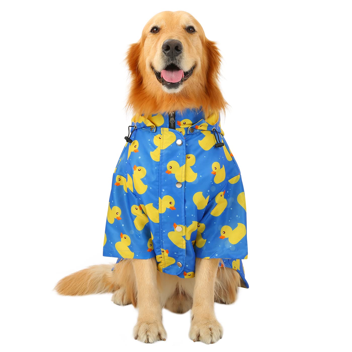 Hde Dog Raincoat Double Layer Zip Rain Jacket With Hood For Small To Large Dogs Ducks Blue - 3Xl