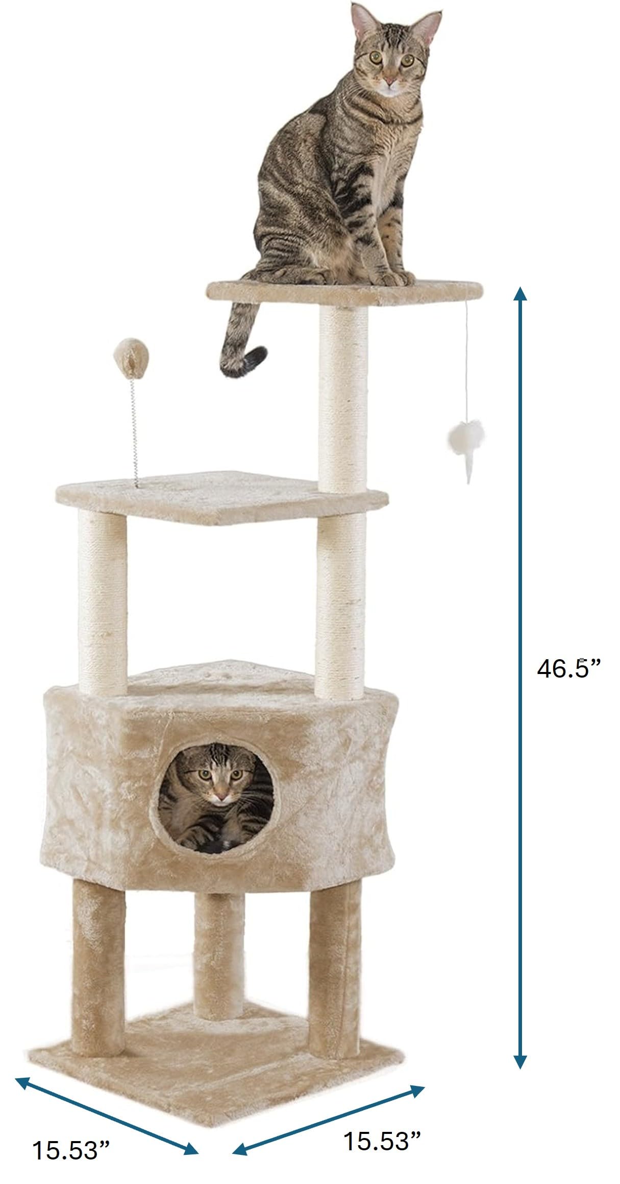 Furhaven Tiger Tough Cat Tree Soft Clubhouse Playground W/ Toys & Condo - Cream, One Size