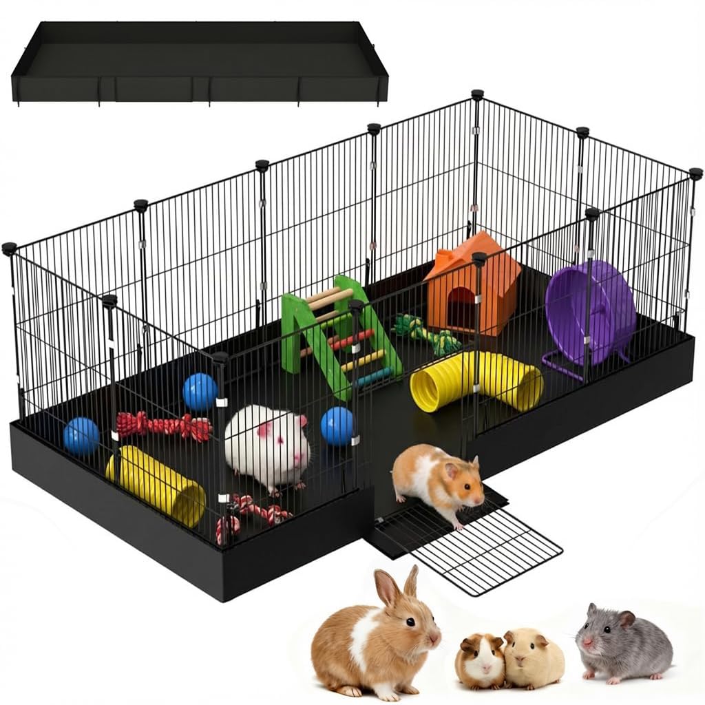 SNAAT Guinea Pig Cages DIY Small Animal Playpen with Waterproof Liner, Expandable Cage for Guinea Pigs, Metal Wire Yard Fence Ra