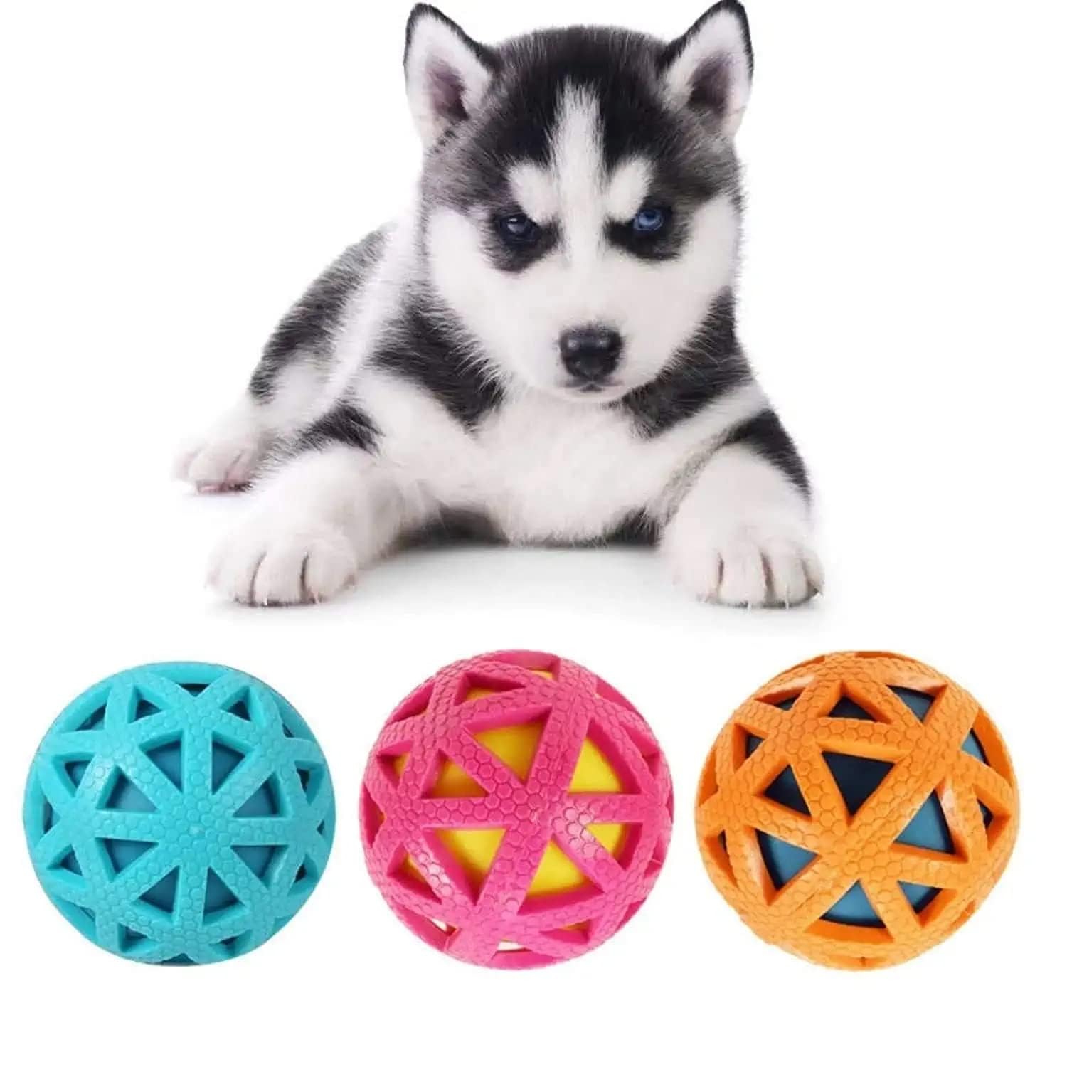 ChumsPet Rubber Squeaky BallinBall Triangle Dog Toy for Small and Medium Dogs, Multicolor (Pack of 2)