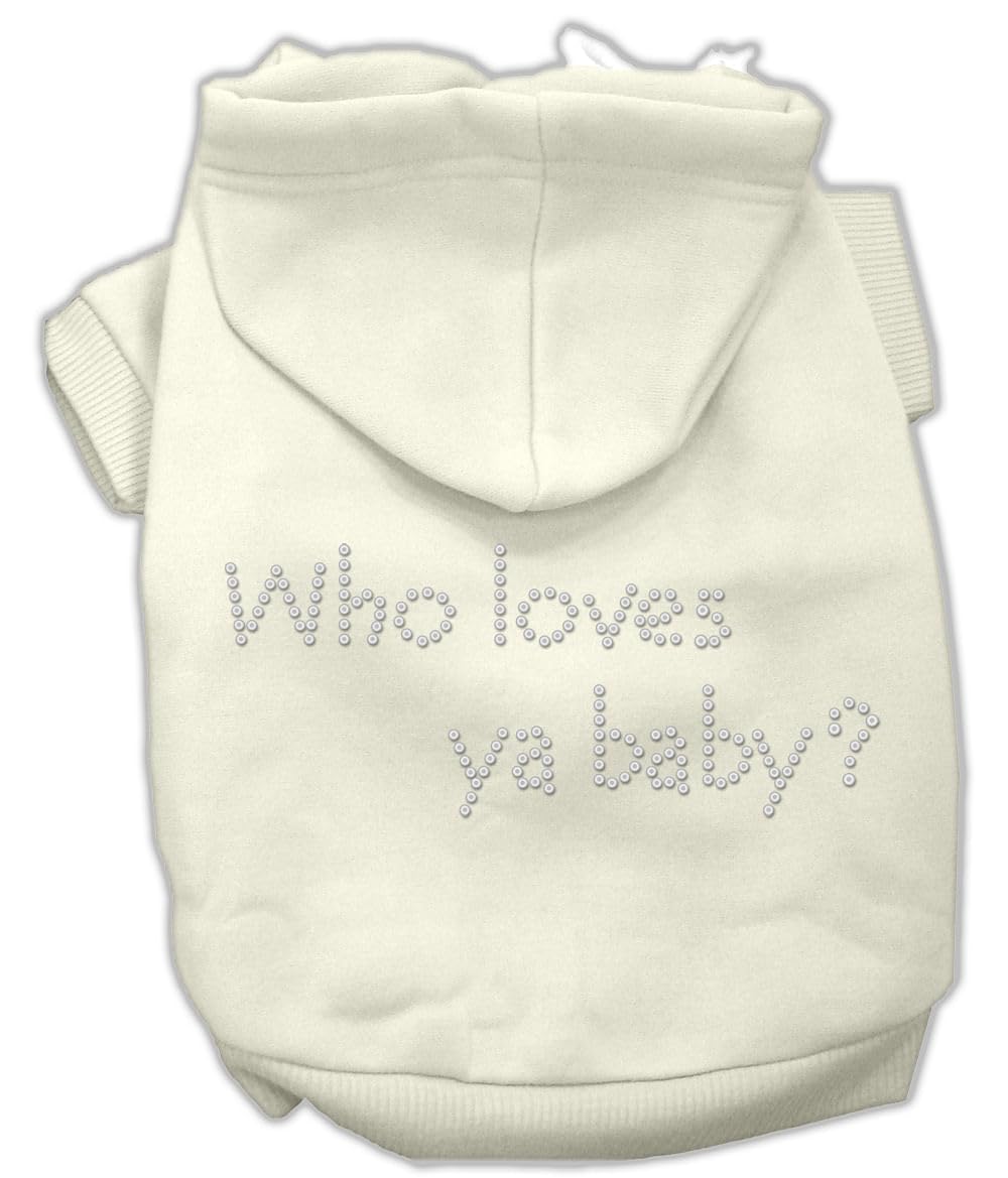 Pet, Dog & Cat Hoodie Rhinestone, 'Who Loves Ya Baby?' Cream Md (6-10 Lbs.)