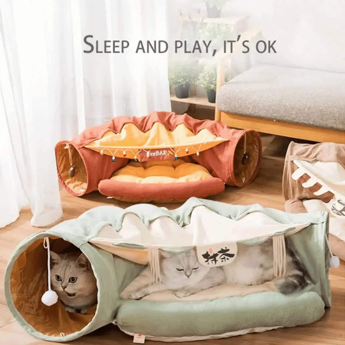 Leftstarer 2-In-1 Collapsible Cat Tunnels For Indoor Cats Beds And Hideout For Pets Dogs Rabbits Home Soft Tunnel Tubes Toys Wit