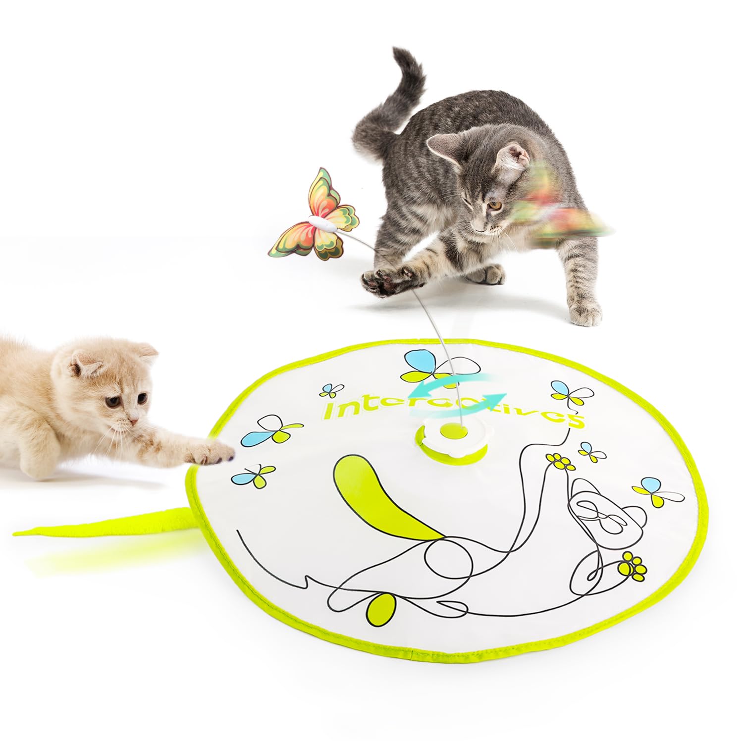 All For Paws 2 In 1 Cat Wand Toy - Hide-N-Seek & Flutter With Butterfly Spinner & Moving Feather For Indoor Cats