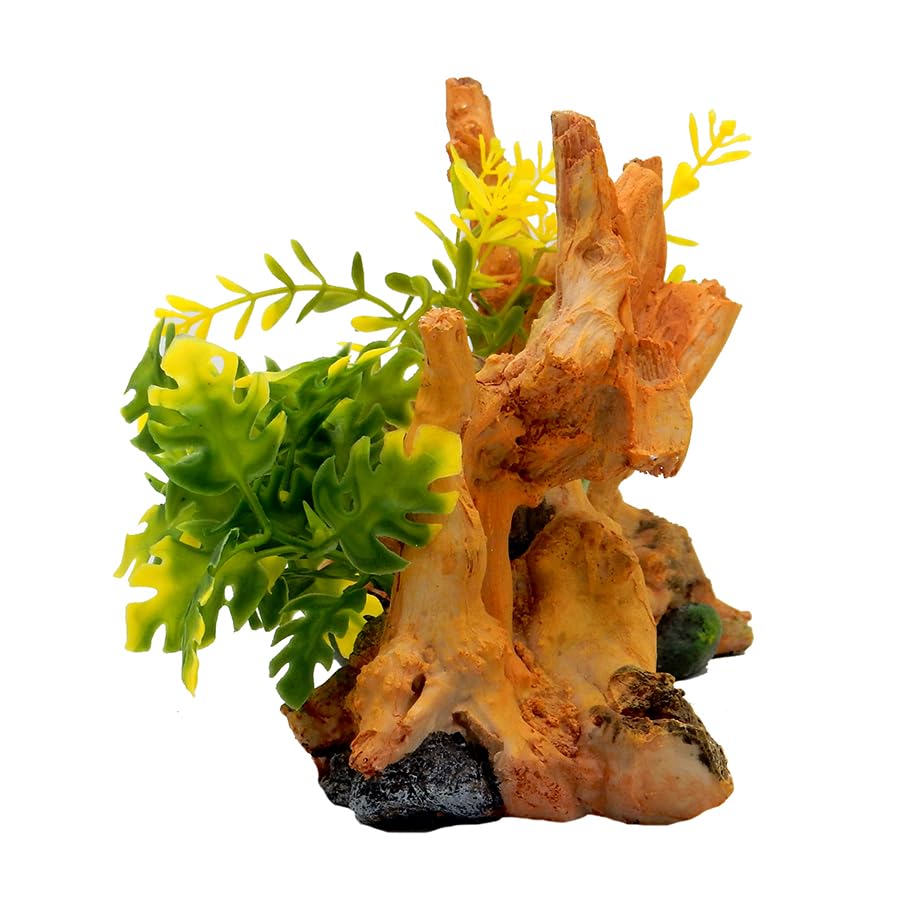 Blue Ribbon EE-639 Exotic Environments Driftwood Centerpiece with Plants Aquarium Ornament, Brown, Small