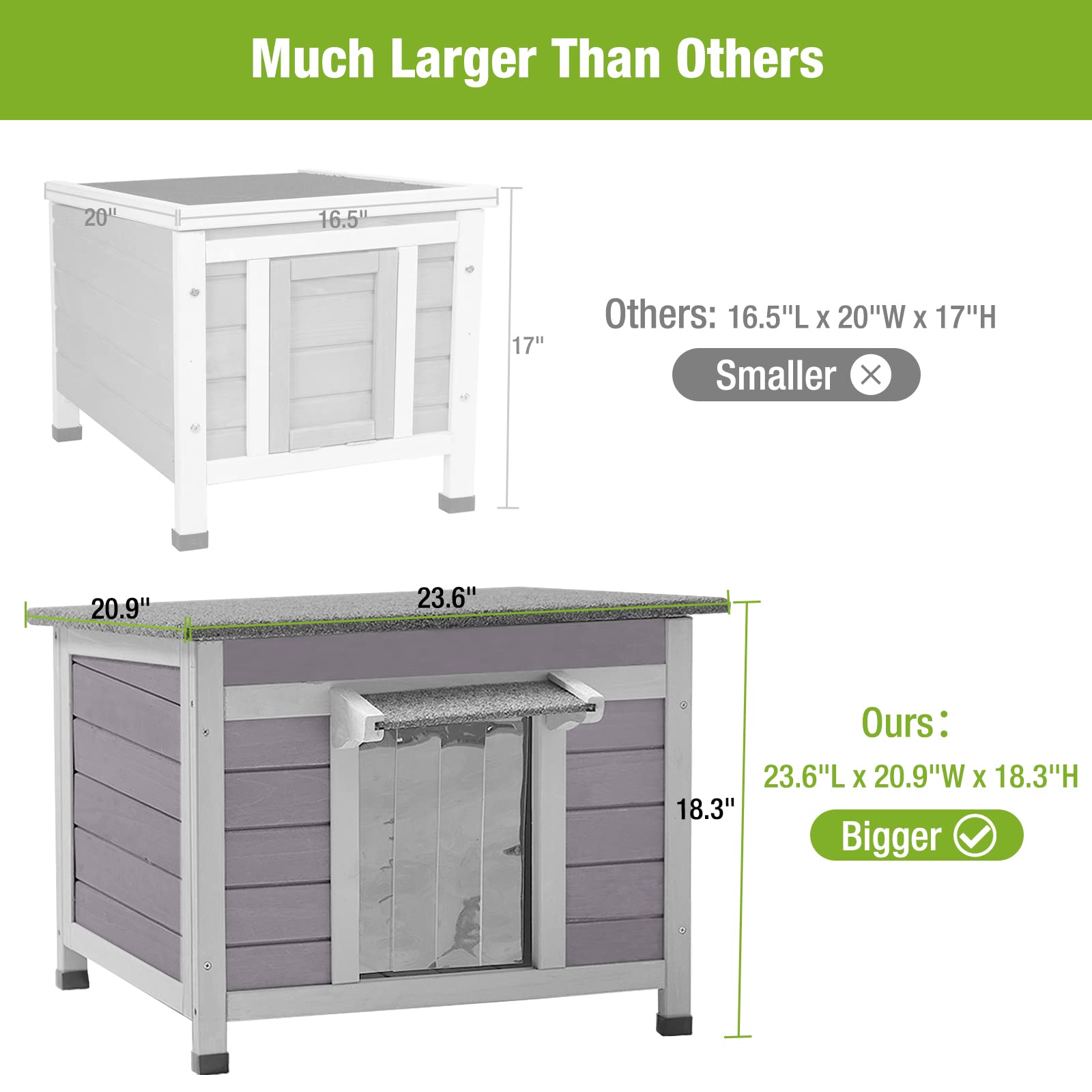 Outdoor Feral Cat House Weatherproof, Small Wooden Rabbit Hutch Bunny Cage Indoor-Pvc Door Flaps