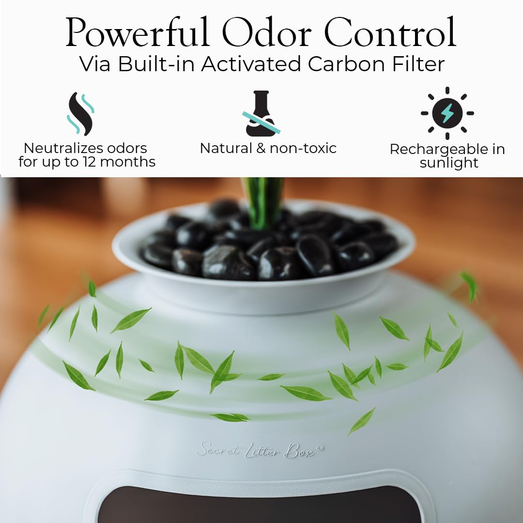Secret Litter Box By Bundle & Bliss - Hidden Litter Box Enclosure, Patented Design With Odor Control, Includes Faux Plant, Carbo