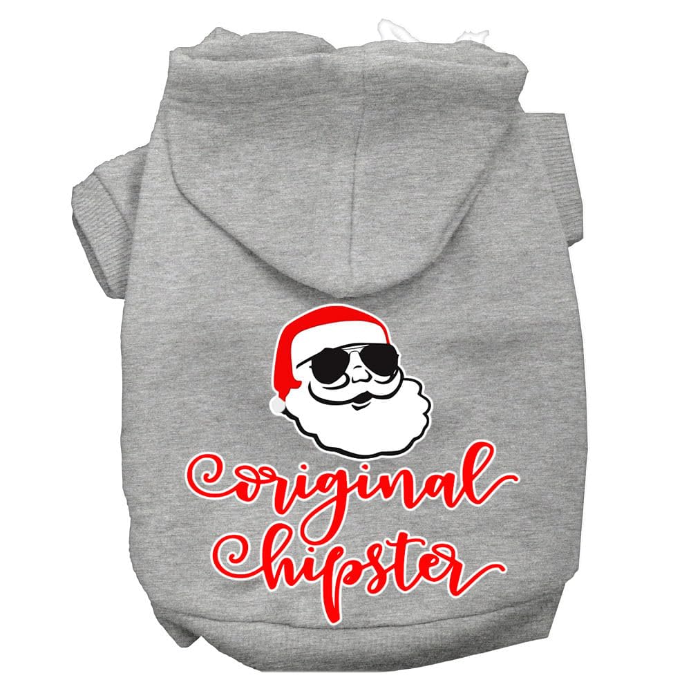 Christmas Pet Dog & Cat Hoodie Screen Printed, 'Original Hipster' Gray Sm (3-6 Lbs.)