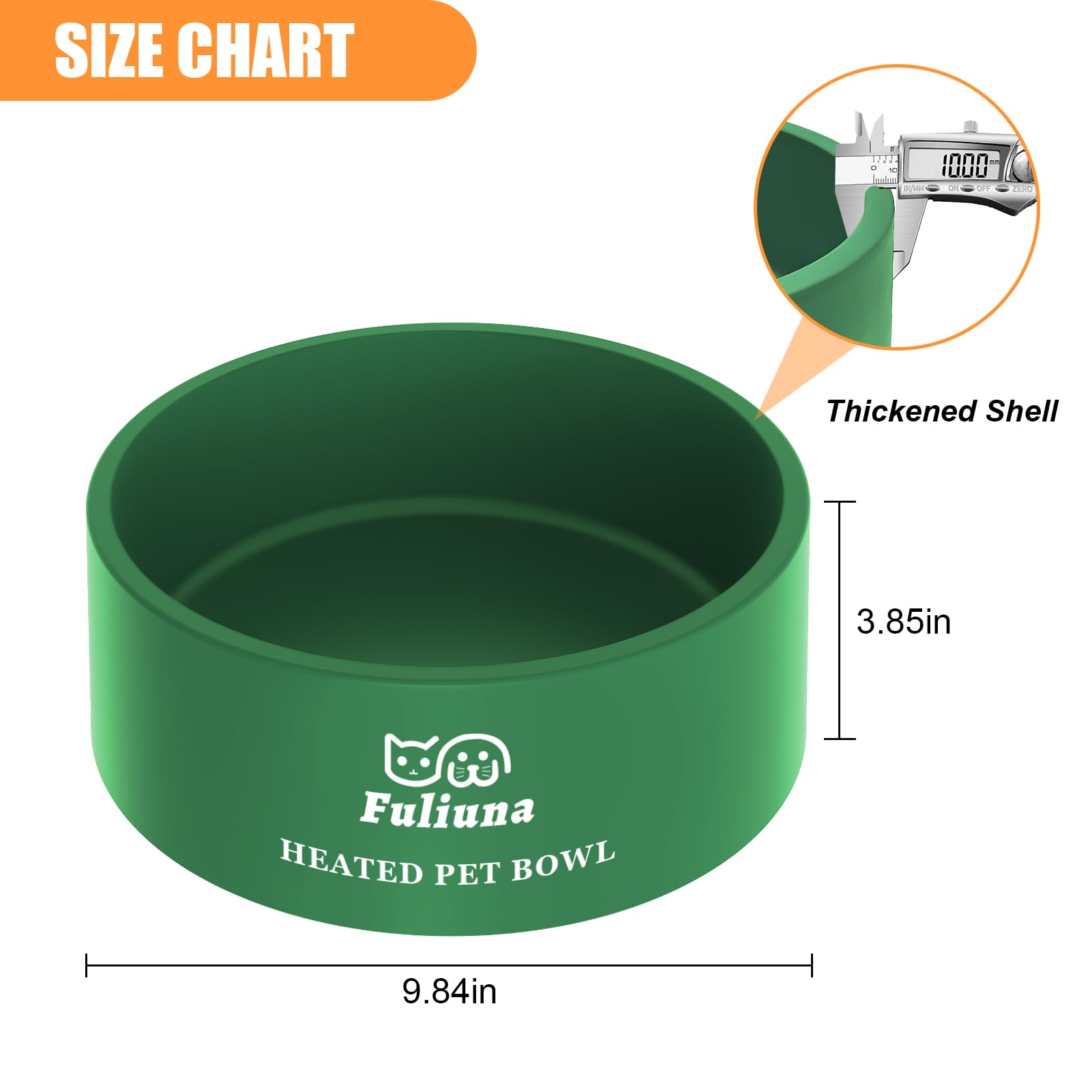 Fuliuna Large Heated Water Bowl, Outdoor Heated Dog Bowl with Chew Resistant Power Cord, Thermal Bowl Provide Drinkable Water in Winter, Heated Pet Bowl for Cat Rabbit Chicken Duck Squirrel 0.85 Gal -Like New
