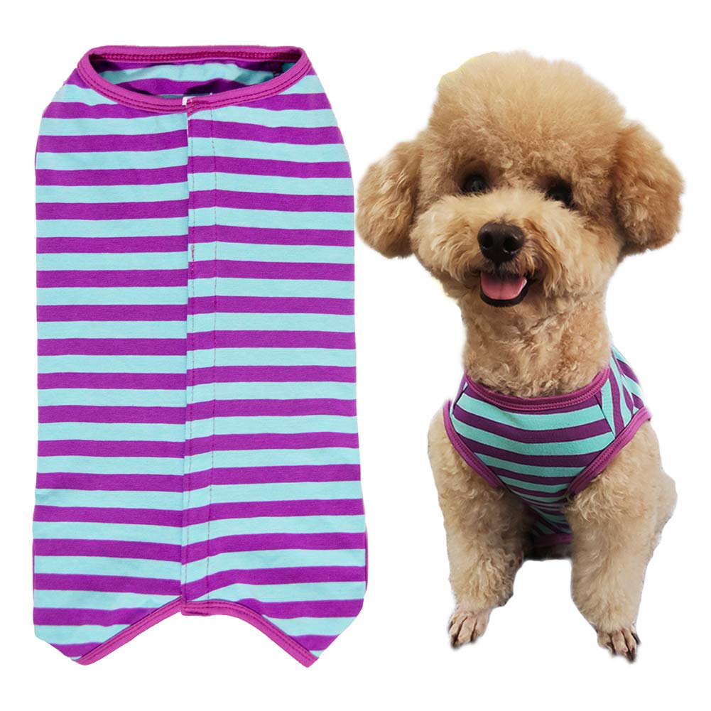 Dog’S Recovery Suit Post Surgery Shirt For Puppy, Wound Protective Clothes For Little Animals(Purple Blue Stripe-L)