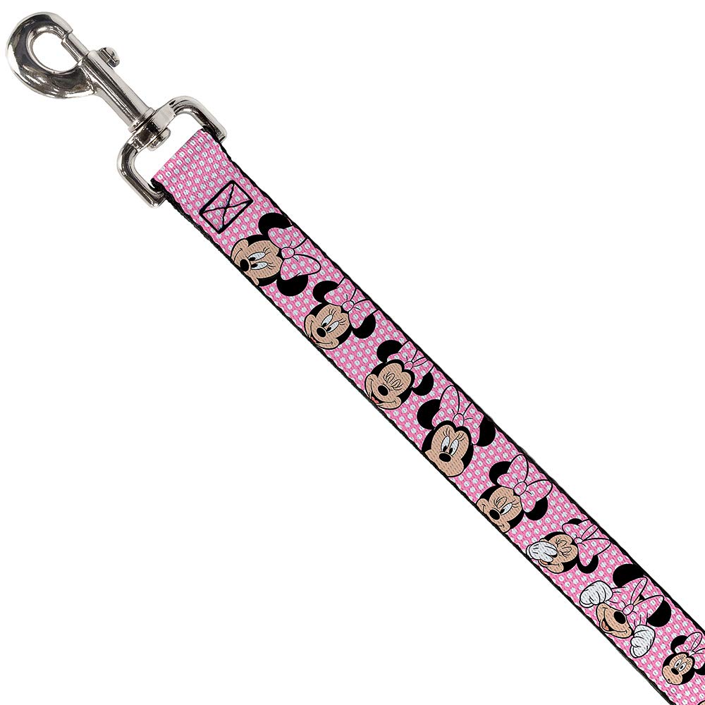 Buckle-Down Pet Leash - Minnie Mouse Expressions Polka Dot Pink/White - 6 Feet Long - 1/2'' Wide