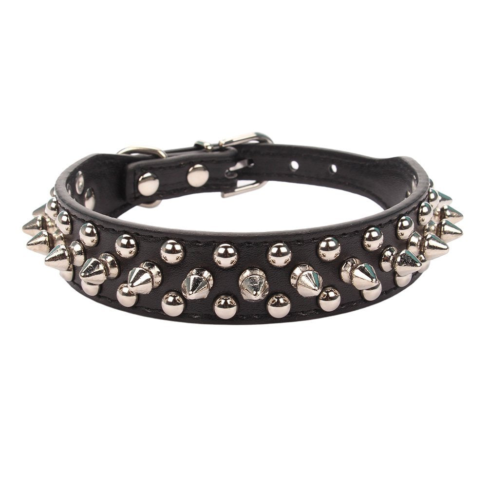 Aolove Mushrooms Spiked Rivet Studded Adjustable Pu Leather Pet Collars For Cats Puppy Dogs (Medium, Black)