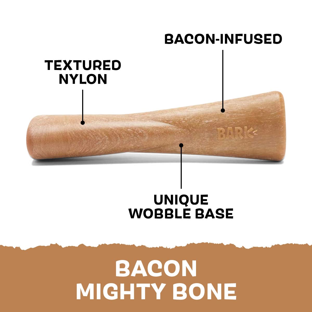 Barkbox Super Chewer Tough Dog Chew Toys For Aggressive Chewers, Dental Stimulating (Bacon Bone - Small)