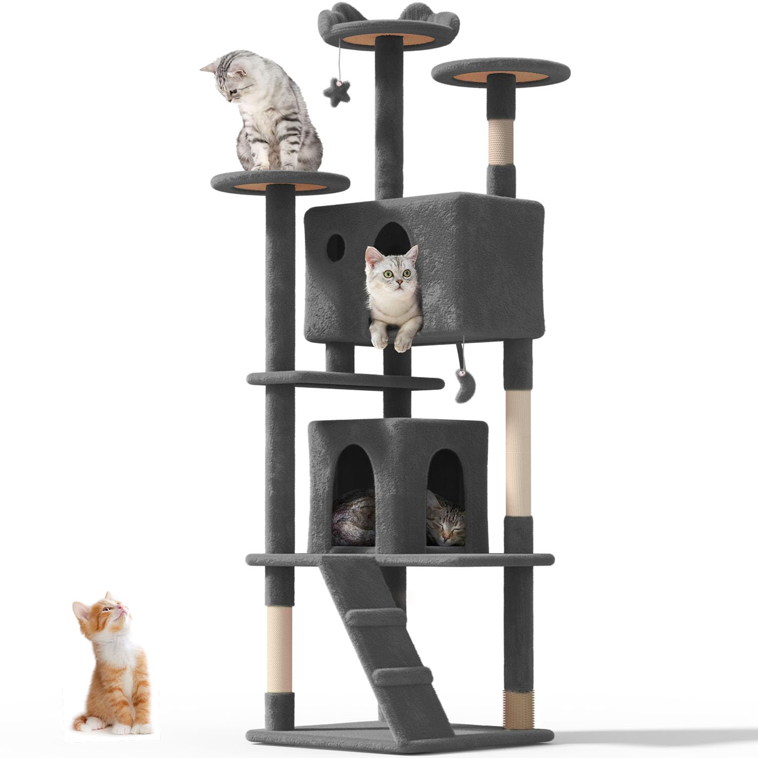 Os Motor 77'' Cat Tree Tower For Indoor Cats Large Adult, Cute/Tall Modern Cat Tree For Big Cats 20 Lbs, Plush Multi-Level Cat C