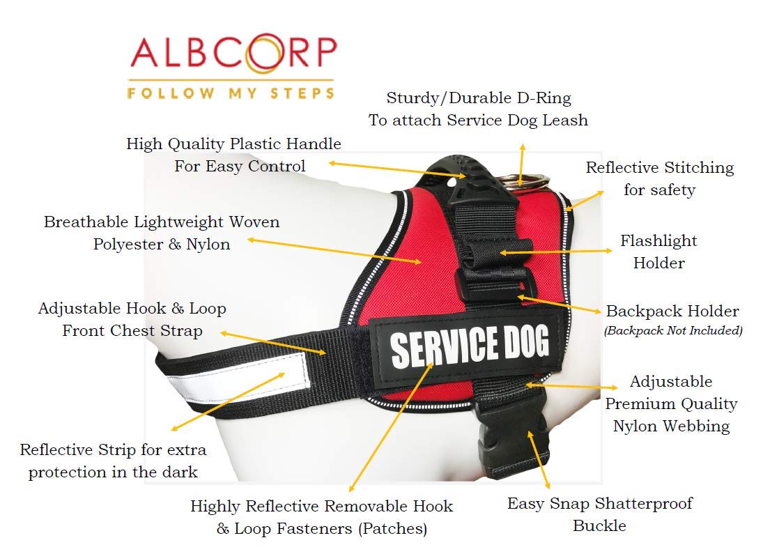 Albcorp Emotional Support Dog Vest - Reflective Harness With Adjustable Straps And 2 Hook And Loop Removable Patches, Woven Polyester & Nylon, Comfy Mesh Padding, Sturdy Handle. Extra Large, Red