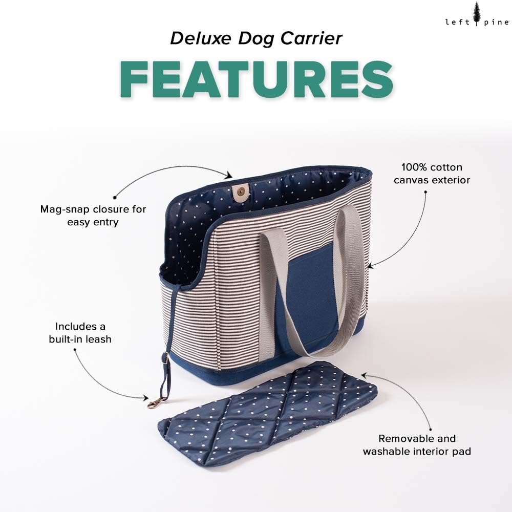 Leftpine X P.L.A.Y. Deluxe Dog Carrier Purse - Soft Sided Pet Travel Tote For Small Dogs & Puppies With Built-In Safety Leash -
