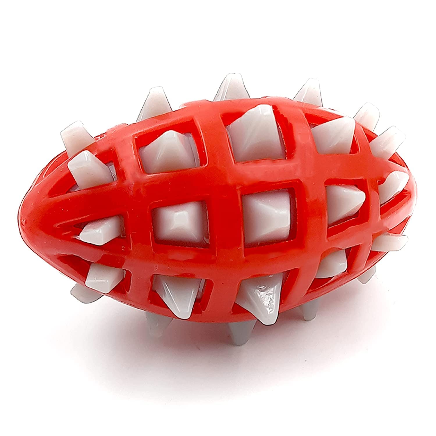 PSK PET MART Spikey Rugby Toy Ball for Dogs | Rubber Squeaky Toy Ball for Dogs | Chew Toy for Dogs | Teething Toy for Puppies (R