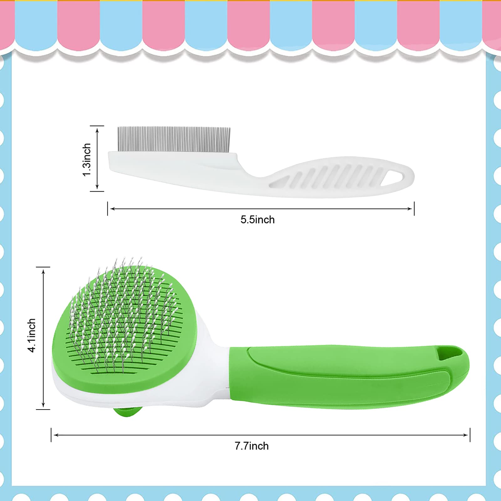 Cat Brush For Shedding And Grooming, Pet Self Cleaning Slicker Brush With Cat Hair Comb(Green)