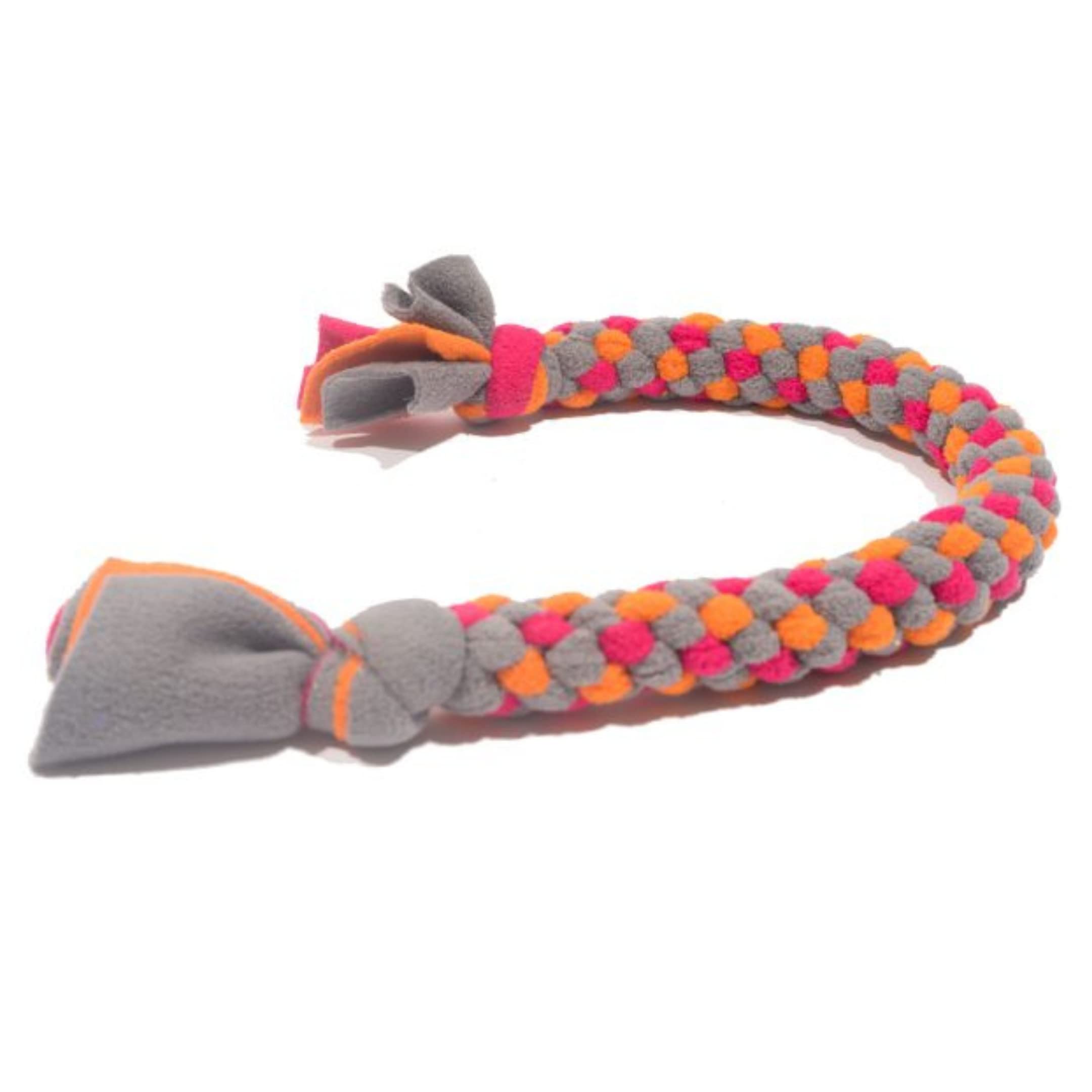 For The Love Of Dog Long & Stretchy Tug Rope  Soft And Strong, Fleece Tug (PinkOrangeGray)
