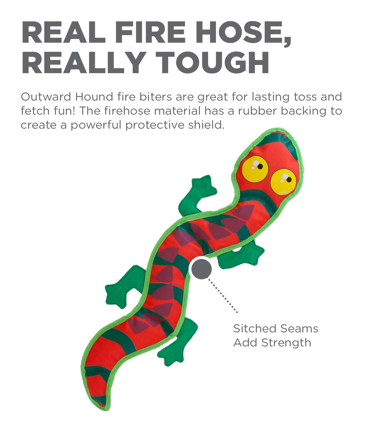 Outward Hound Fire Biterz Gecko Plush Firehose Material Interactive Dog Toy, Large