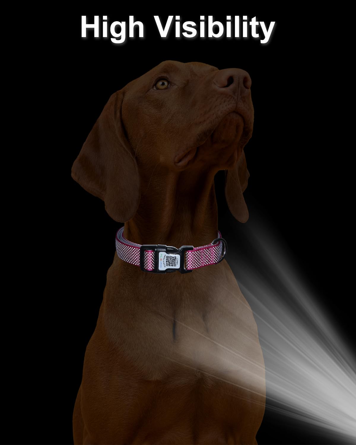 Whoseid Reflective Dog Collar With Airtag Holder,Adjustable Dog Collar With Neoprene Padded & Anti-Lost Qr Code Buckle (Rose, La