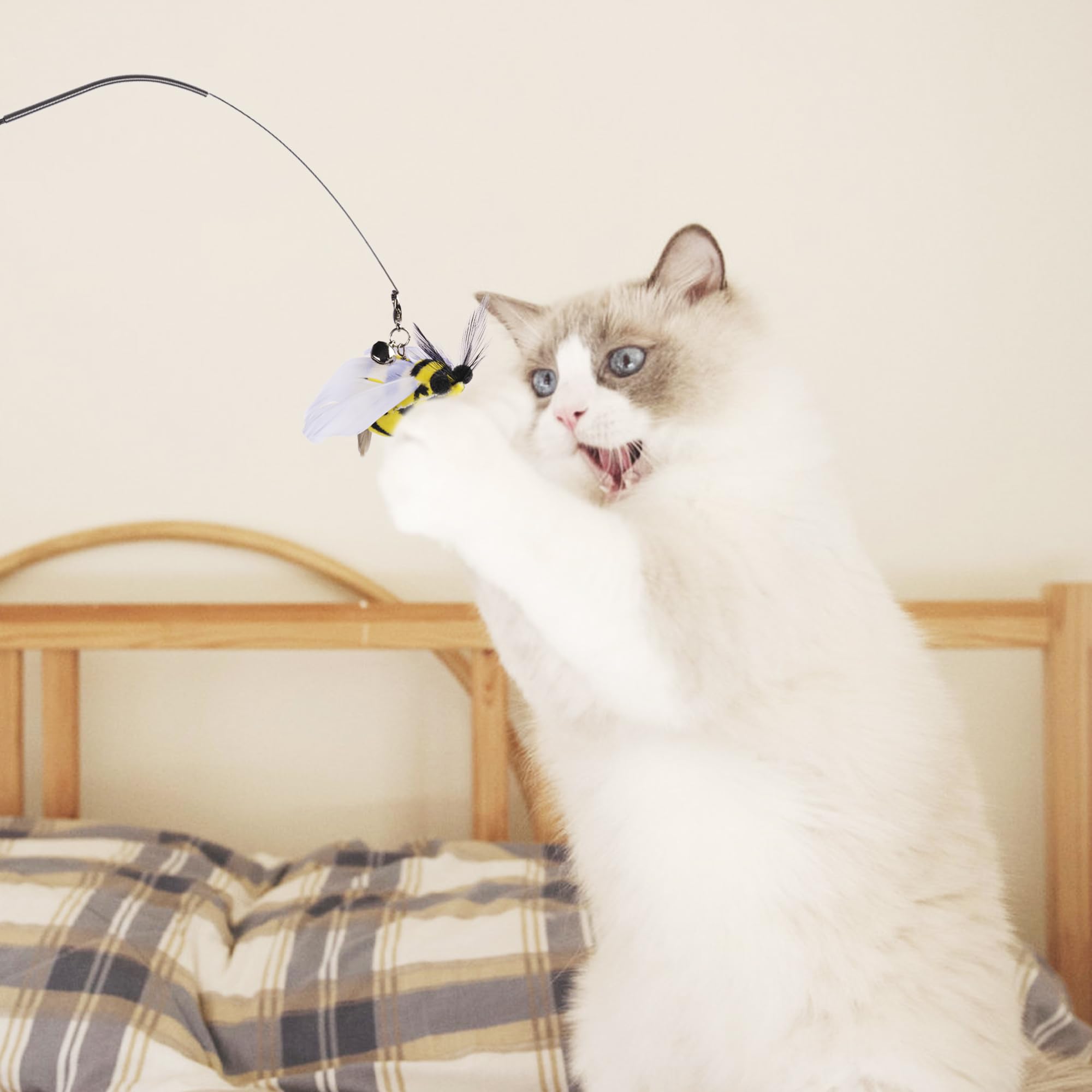 Jxfukal Cat Feather Toy Refills, 6Pcs Simulation Bird Mouse Bee Worm Feather Cat Lures Wand Attachment Toys Replacement For Kitt