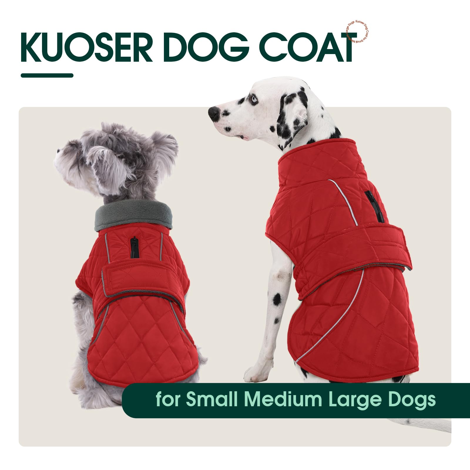 Kuoser Extra Warm Dog Coat, Windproof Cold Weather Jacket for Small Dogs, Fleece Lining Turtleneck Snowsuit With Reflective Adju
