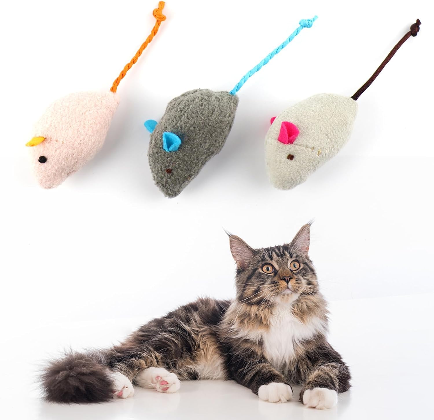 Kspups Cat Mice Toy, Plush Catnip Prefilled Interactive Mice Toys For Cats, Realistic Mice Body Size For Indoor Kittens Play, Mi