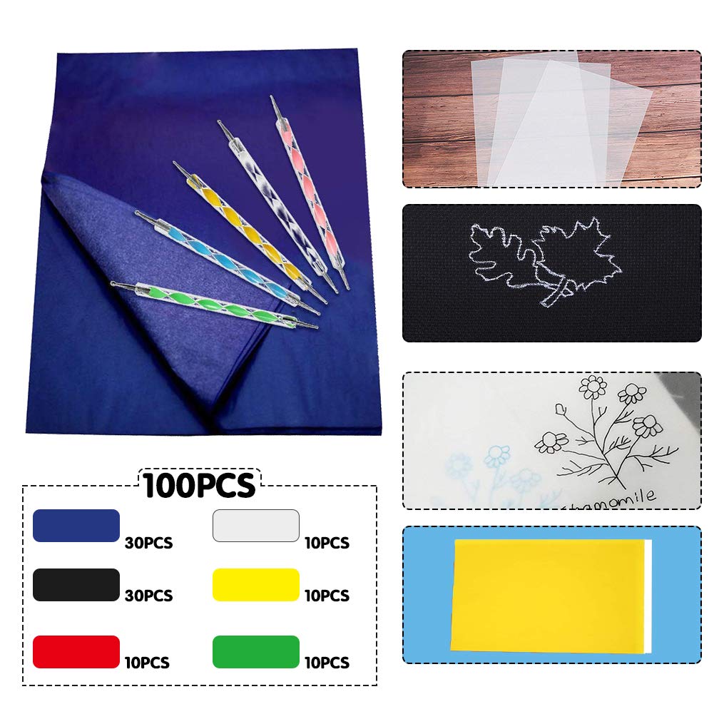100 Sheets Carbon Transfer Paper,Tracing Paper Carbon Graphite Copy Paper With 5 Pieces Embossing Styluses Stylus Dotting Tools