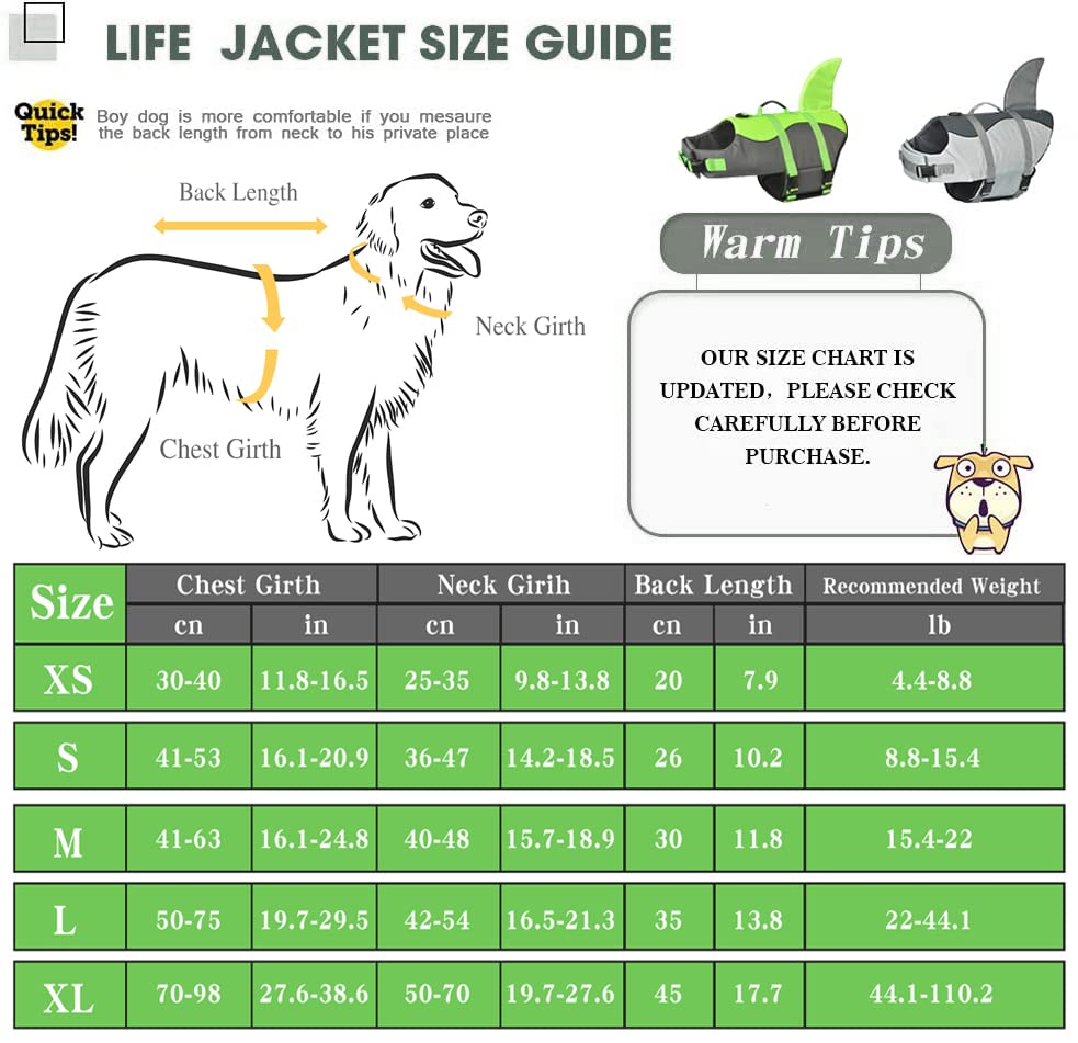 Dog Shark Life Jacket, Dog Life Vest For Swimming Adjustable Pet Life Preserver With Rescue Handle Large