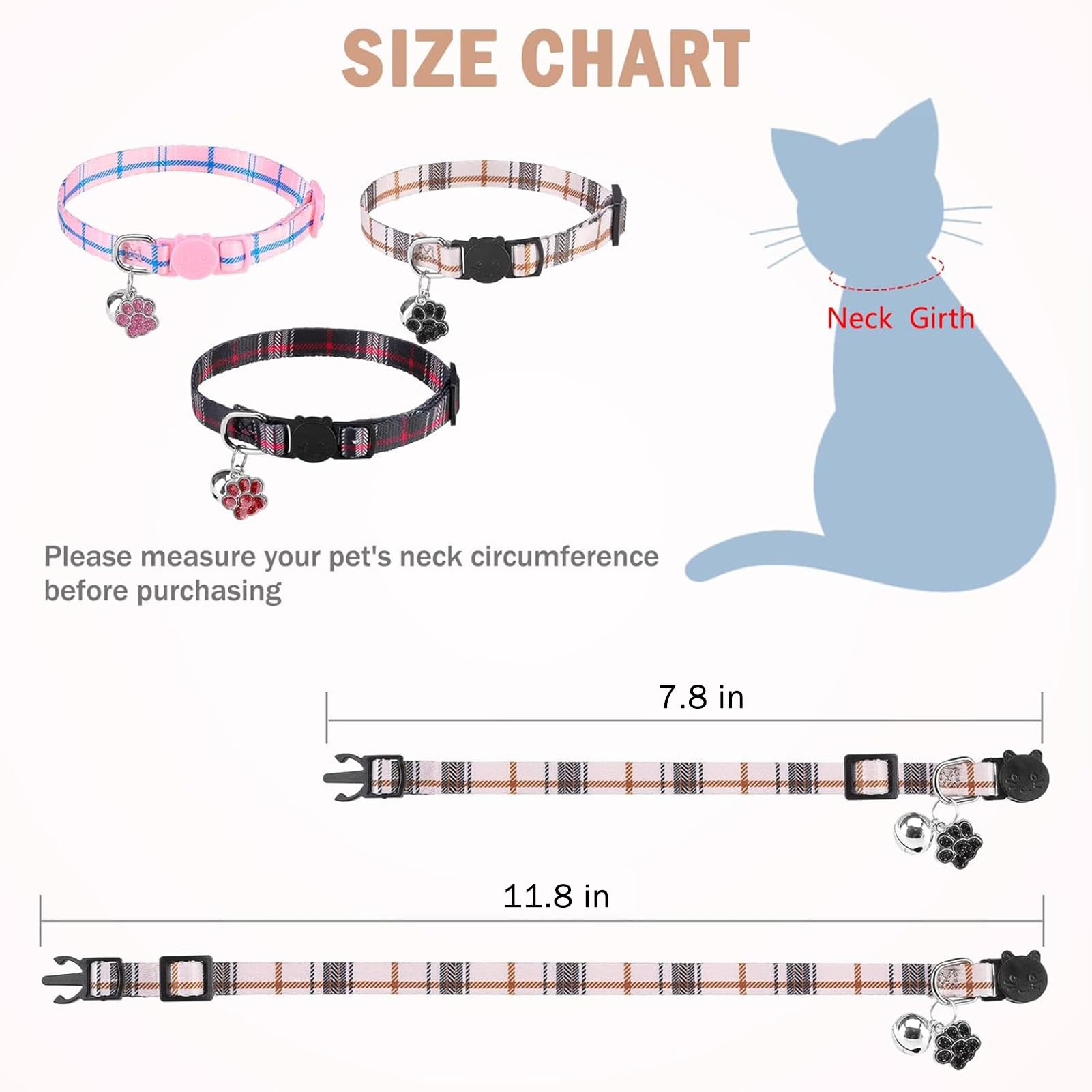 Scenereal Breakaway Cat Collar With Bells, Soft Adjustable Kitten Collars For Cats Puppies Daily Wearing