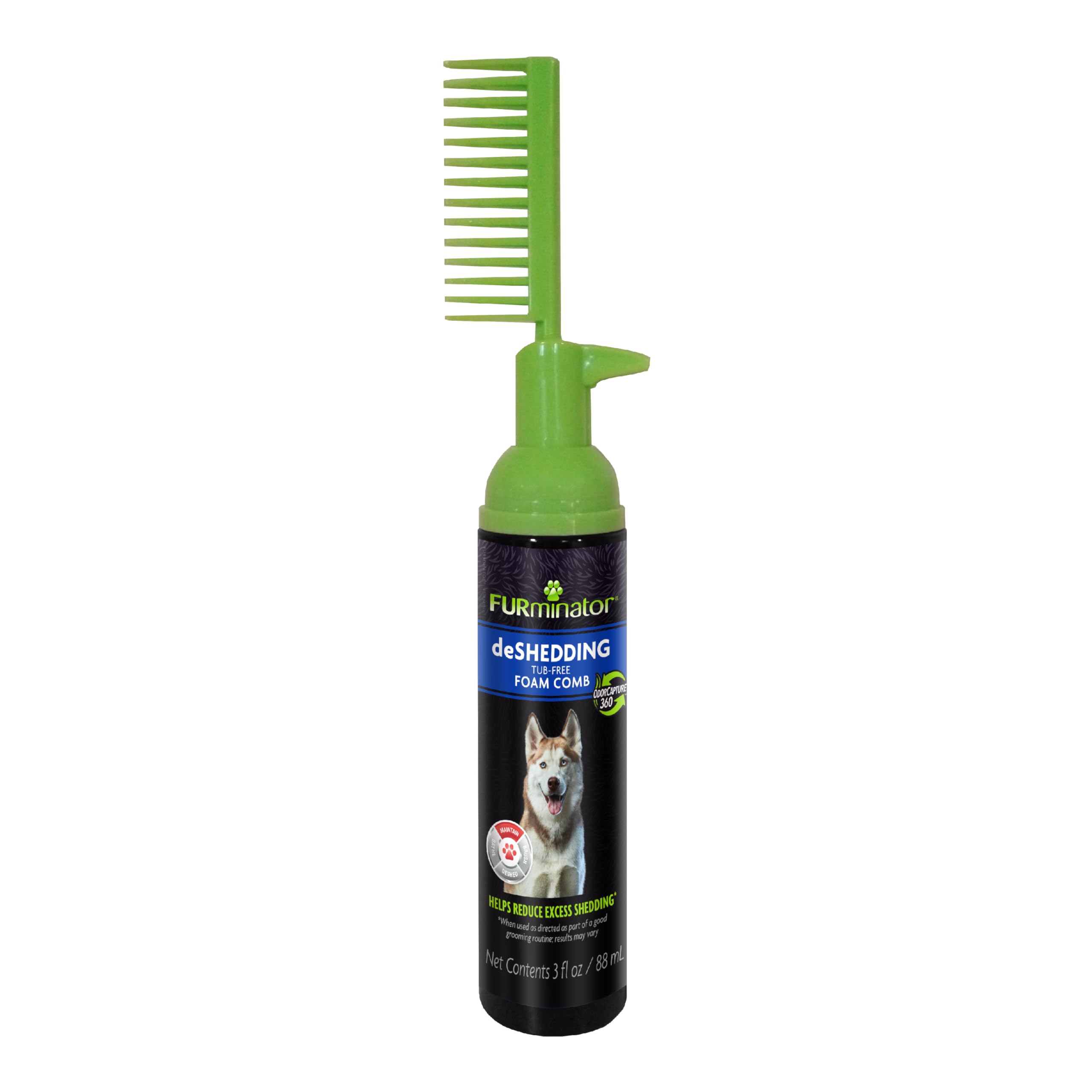 Furminator Tub-Free Deshedding Foam Comb, 3 Ounces, Grooming Comb For Dogs Helps Freshen Coat And Reduce Odors With No Rinsing