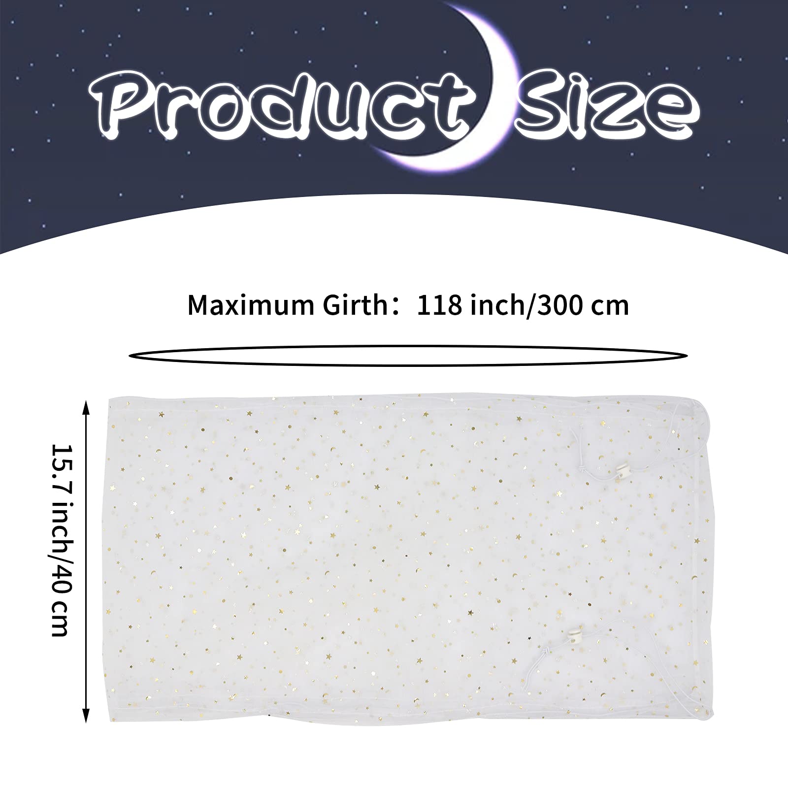 Daoeny Large Bird Cage Cover, Bird Cage Seed Catcher, Adjustable Soft Nylon Mesh Net With Twinkle Moon Star, Birdcage Cover Skirt Seed Guard For Parrot Parakeet Macaw Round Square Cages (White)