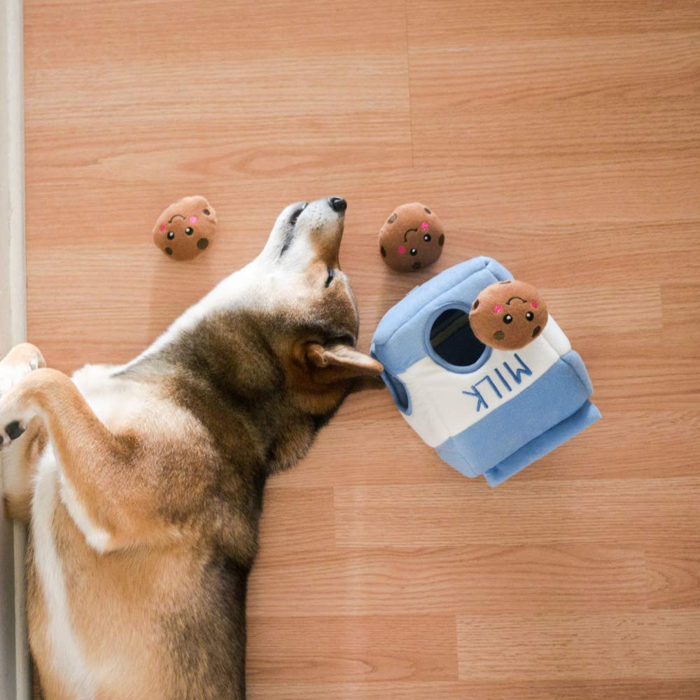 ZippyPaws Burrow Interactive Dog Toy - Plush Hide & Seek Puzzle for Small & Medium Dogs, Milk & Cookies, Model ZP859