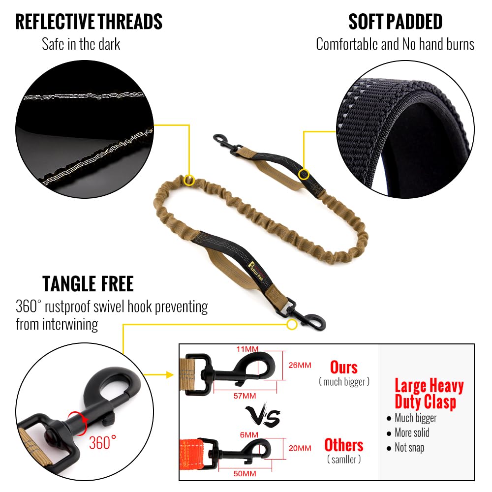 Plutus Pet Hands Free Dual Handle Retractable Bungee Leash With Reflective Stitches, Adjustable Waist Leash For Dog Walking, Run
