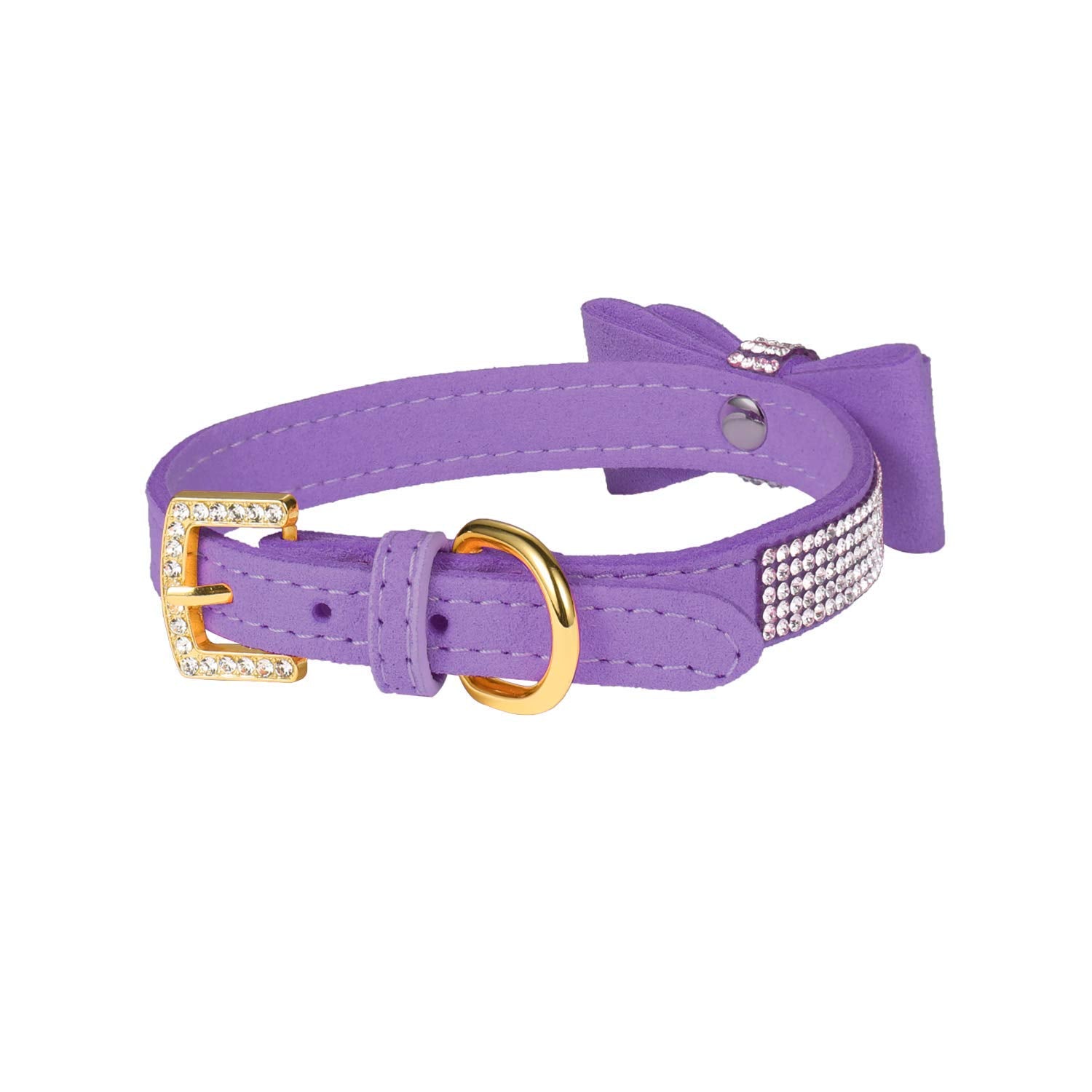 Lovpe Crystal Dog Collar/Cat Collar Velvet Leather With Bow-Knot Tie Rhinestone Puppy/Kitten Collars For Small Dogs & Cats (S(Neck For:10-13 Inch), Purple)