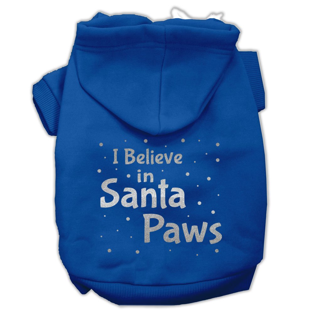 Christmas Pet, Dog & Cat Hoodie Screen Printed, I Believe in Santa Paws Blue LG (10-14 lbs.)