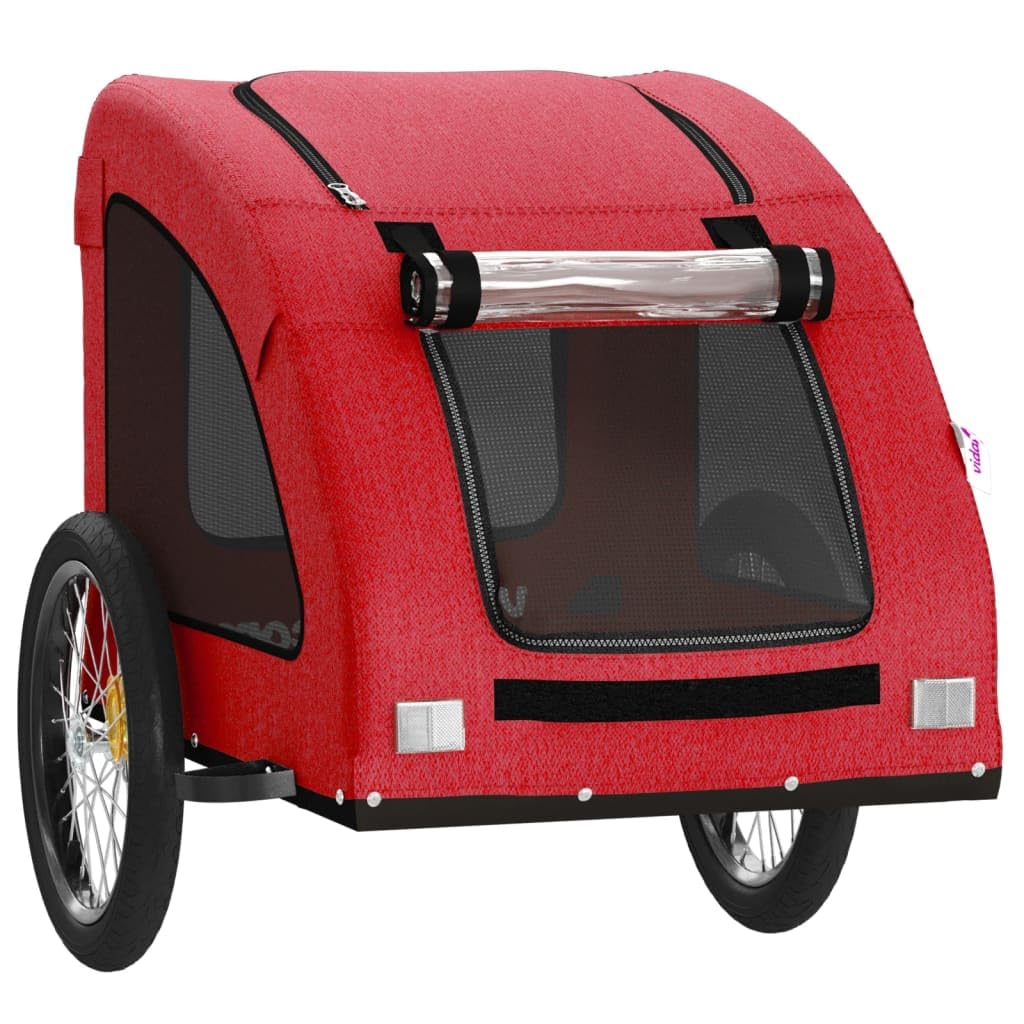 vidaXL Pet Bike Trailer - Red Iron Bicycle Pet Cart with Oxford Fabric, Mesh Windows, Zippered Entry, Reflective Elements for Safety, and Ample Storage Space