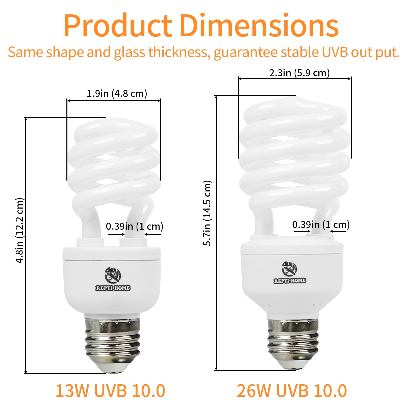 Repti Home Uvb Reptile Light 10.0, 26W Desert Uva Uvb Bulb For Reptiles, Compact Desert Terrarium Lamp, Reptile Uvb Light Bulb For Bearded Dragon, Lizard, Tortoise, Snake, Gecko