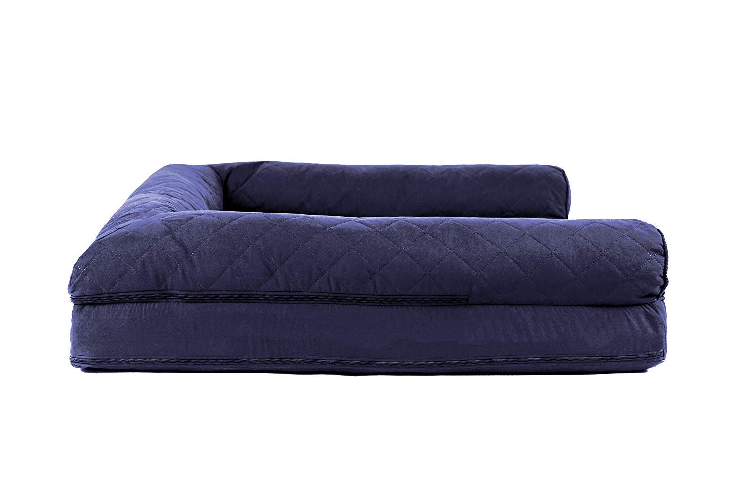 Furhaven Cooling Gel Dog Bed for Large Dogs w/ Removable Bolsters & Washable Cover, For Dogs Up to 95 lbs - Quilted Sofa - Navy