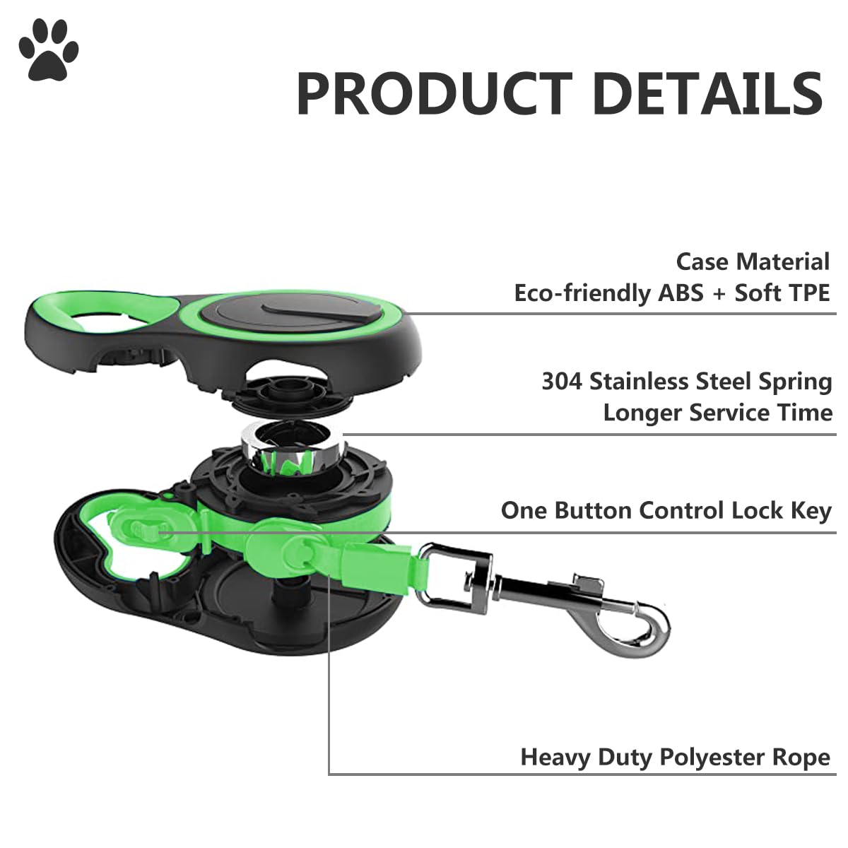 Haivebo Dual Retractable Dog Leash For 2 Dogs (Green) - 16Ft Heavy Duty Leash With One Button Lock & 360 Tangle-Free Design, For
