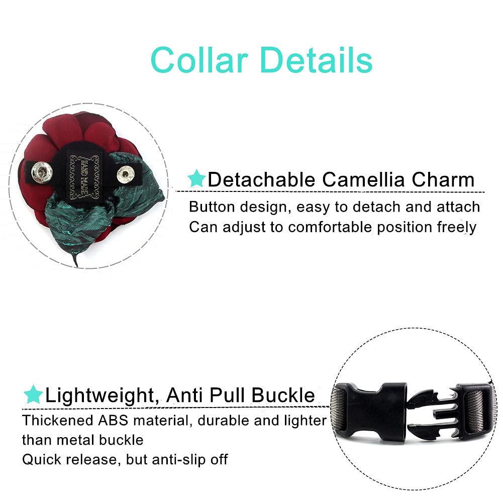 Petfavorites Xs Girl/Extra Small Soft Nylon Collar With Detachable Flower Design, Green Crystals And Bell - For Small Dogs And C