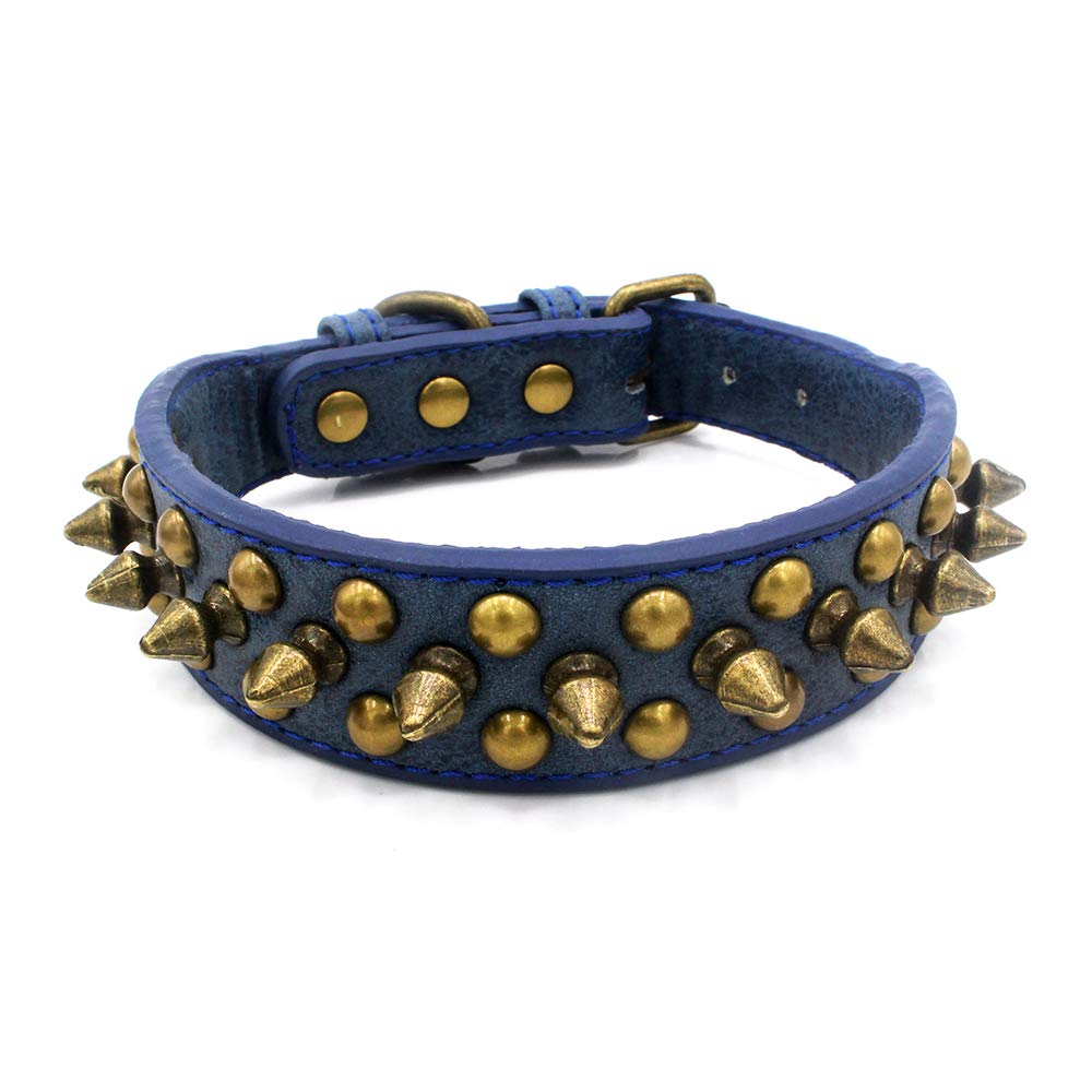 Serijoars Spiked Dog Collar Soft Pu Leather Mushrooms Rivet Spike Studded Dog Collar Adjustable Puppy Collars (S, Blue2)