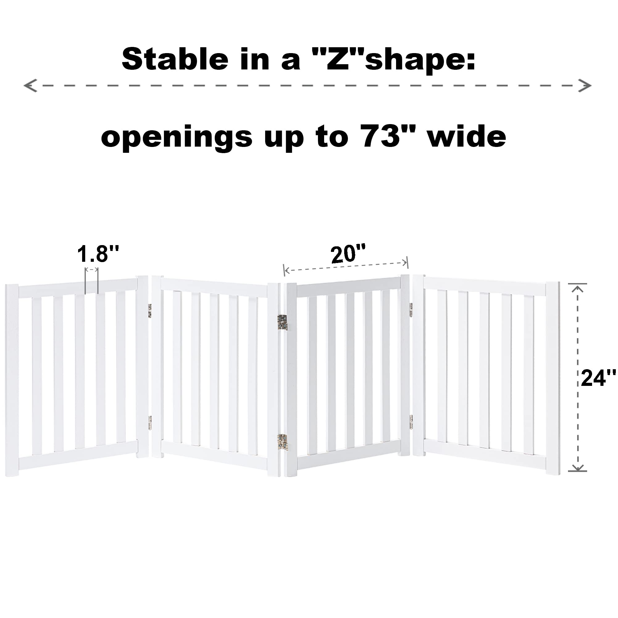 Lzrs Solid Hardwood Freestanding Pet Gate,Wooden Dog Gates For Doorways,Nature Wood Dog Gates For The House,Dog Gate For Stairs,Freestanding Indoor Gate Safety Fence,White,24' Height-4 Panels
