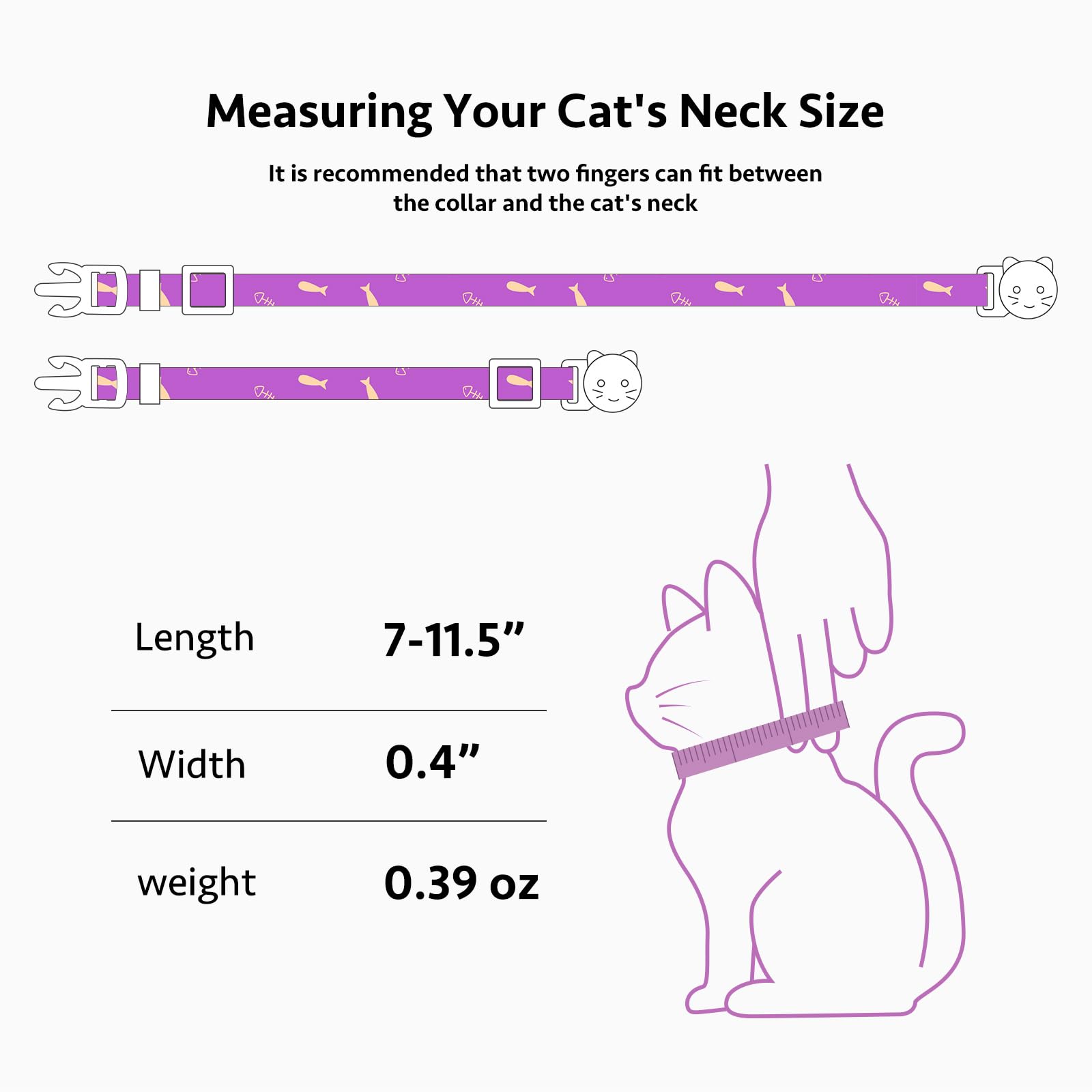 2 Pack Cotton Breakaway Cat Collar Orange And Purple Fish Pendant Cute Kitten Cat Collar With Bell