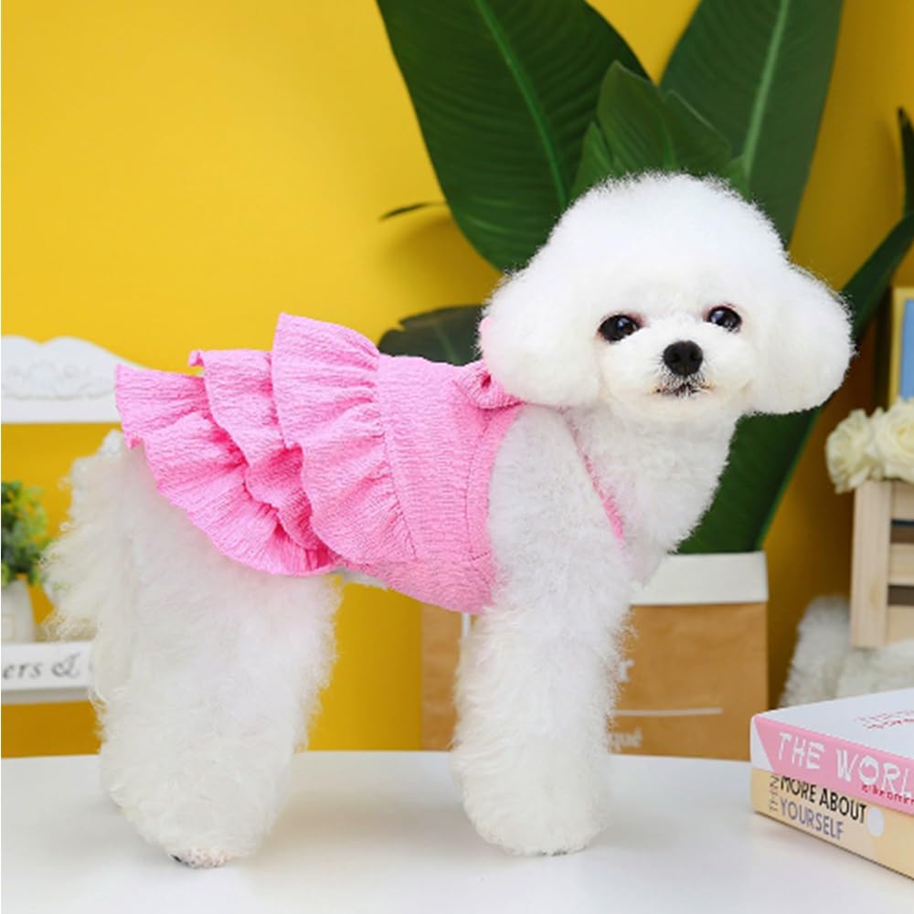 Anelekor 2 Pack Summer Dog Dresses With Bow Girl Puppy Clothes For Small Dog Spring Cat Outfit Sleeveless Pet Tiered Layered Cak