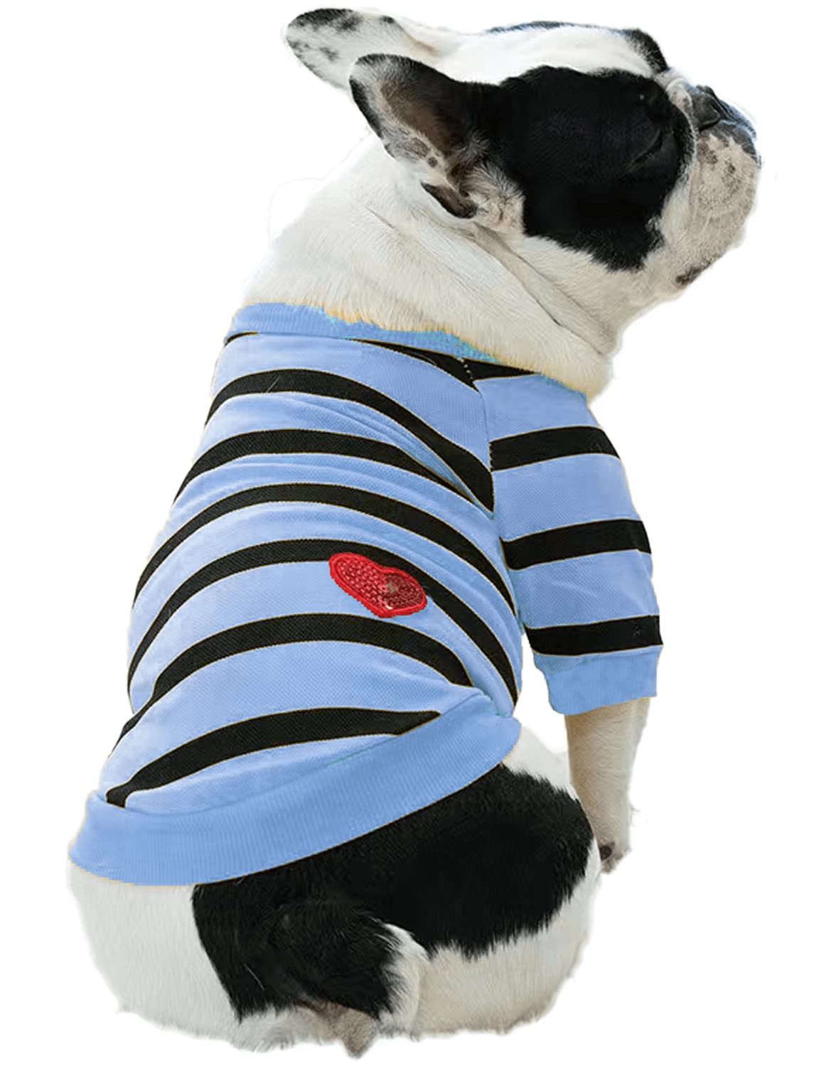French Bulldog Shirts Boston Terriers Clothes Small Dog Tshirt Puppy Summer Striped Tee Shirt, Small, Blue