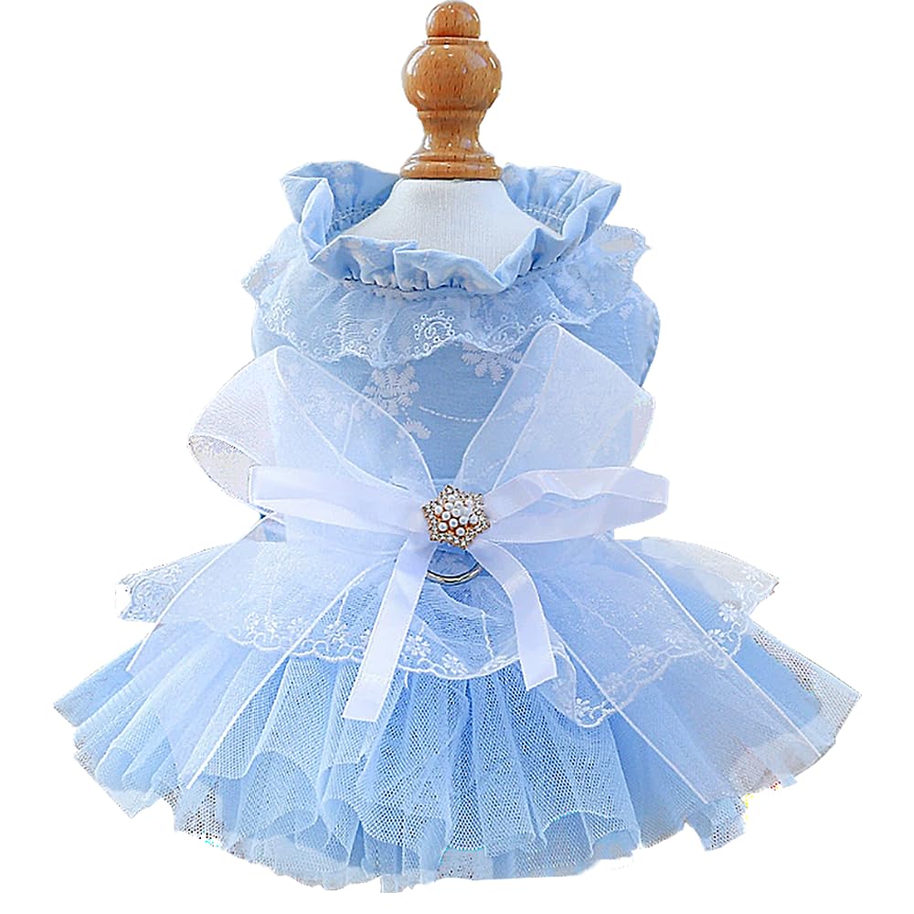 Aniac Daisy Small Dog Dresses Female With Leash Ring,Bow Knot Girl Puppy Wedding Dress,Valentine'S Cat Outfit,Fancy Pet Party Dr