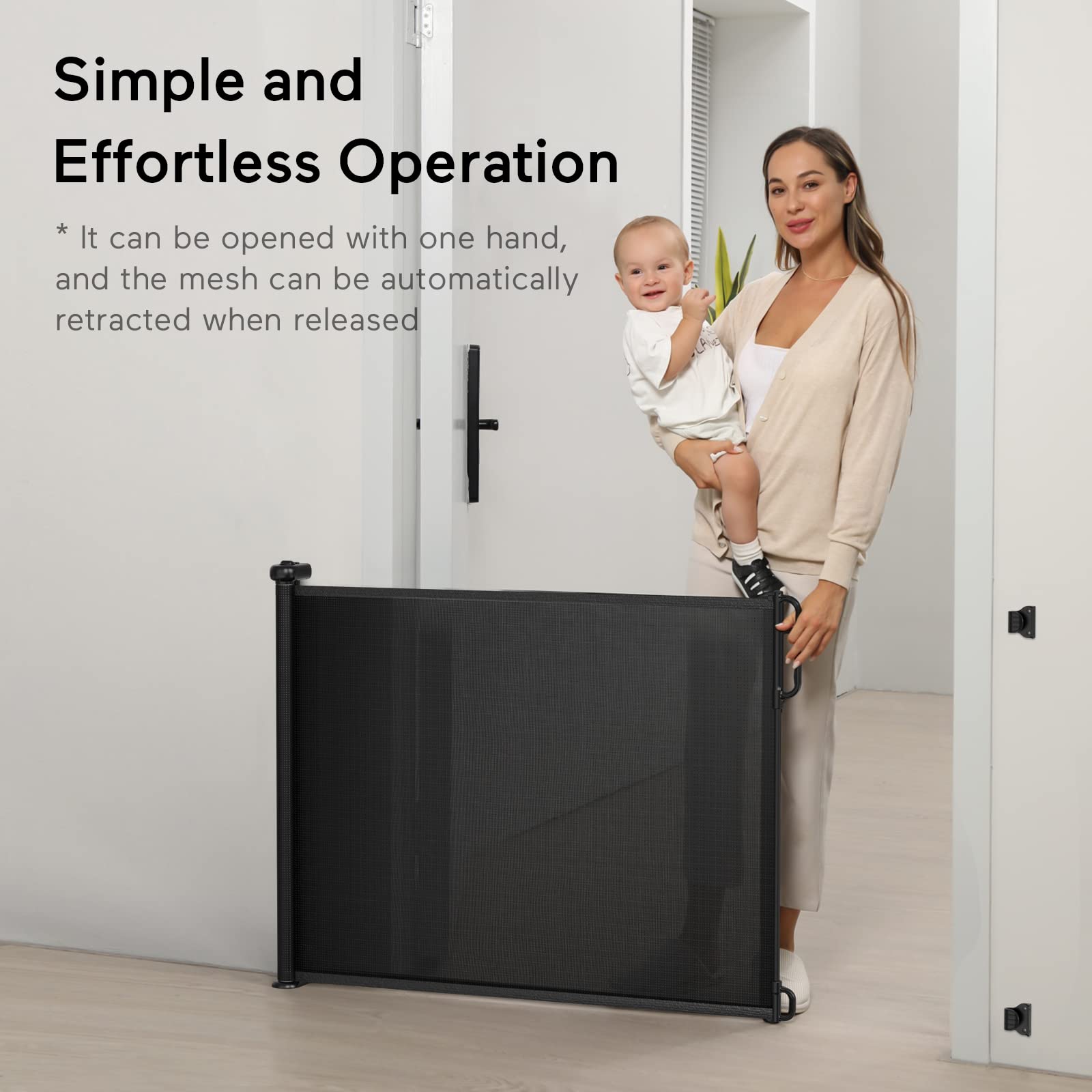 Retractable Baby Gate, Momcozy Mesh Baby Gate Or Mesh Dog Gate, 41' Tall,Extends Up To 71' Wide, Child Safety Gate For Doorways, Stairs, Hallways, Indoor/Outdoor