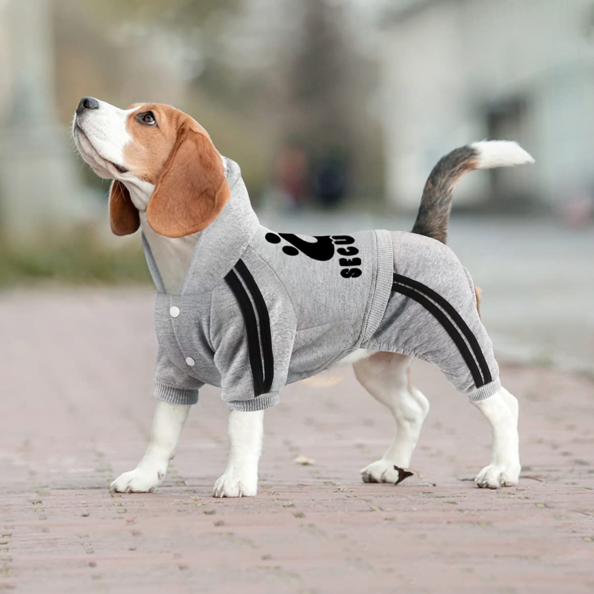 Otunrues Dog Hoodies, Pet Dog Clothes Pullover 4 Legs Jumpsuit Sweatshirt Security Patterns Outfit Doggie Winter Coat Cotton Puppy Hoodied For Small Medium Large Dogs Cats(Gray,Xs)