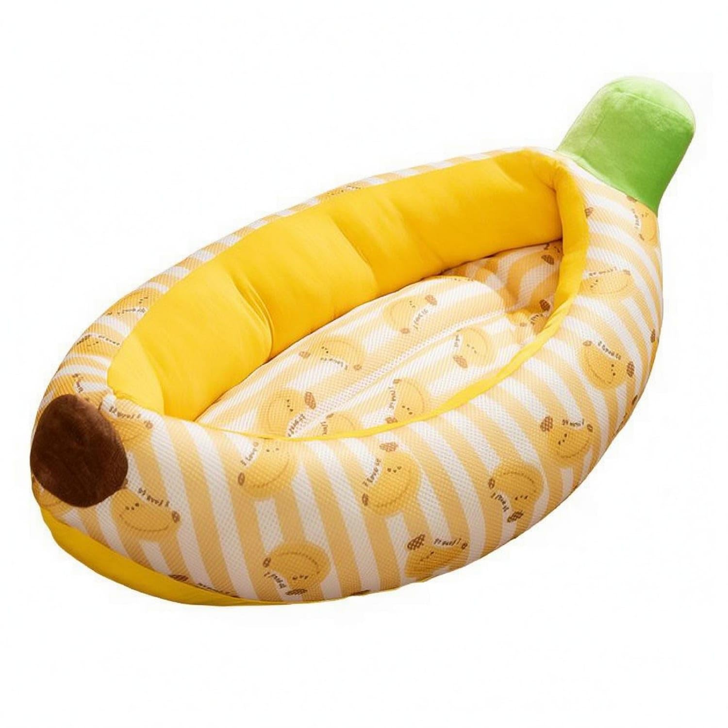 Yellow and White BananaShaped Pet Bed Striped Raised Side Pet Mattress, L